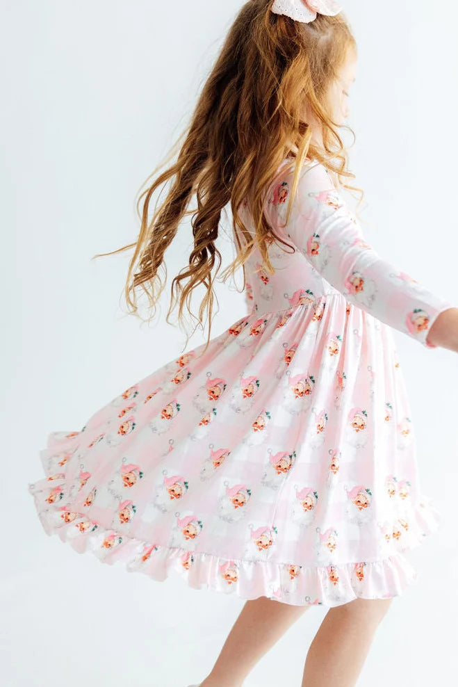 Storybook Santa Long Sleeve Ruffle Hem Twirl Dress