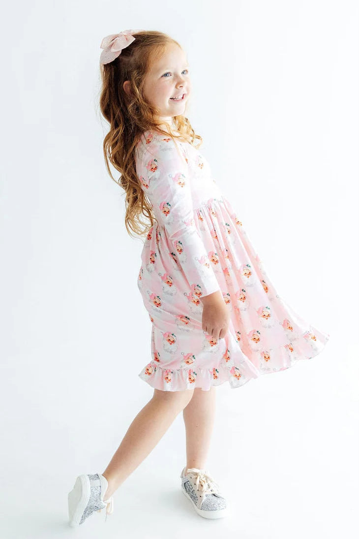 Storybook Santa Long Sleeve Ruffle Hem Twirl Dress
