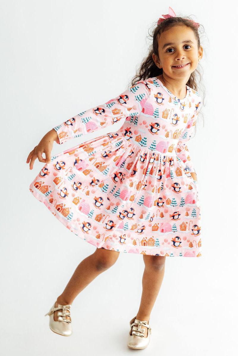 Penguin Party Long Sleeve Pocket Twirl Dress