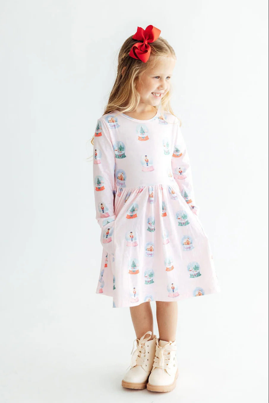 Let It Snow Long Sleeve Pocket Twirl Dress