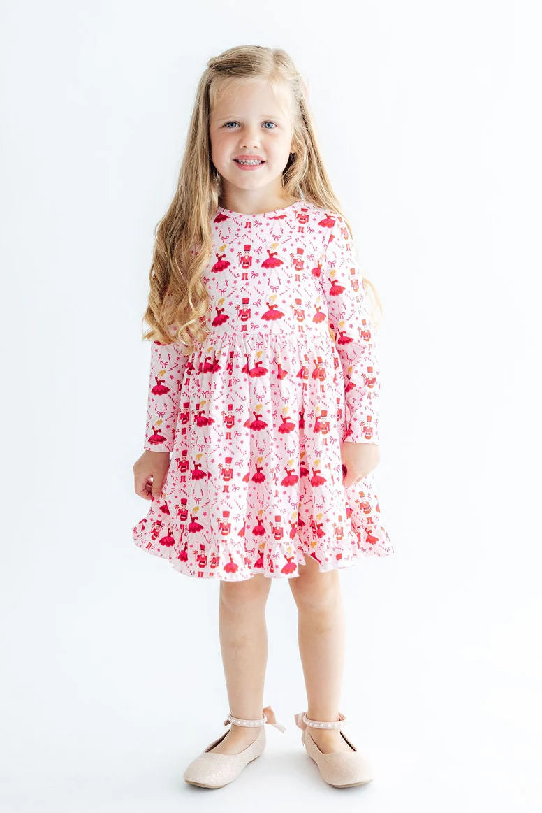 Candy Cane Ballet Long Sleeve Ruffle Hem Twirl Dress