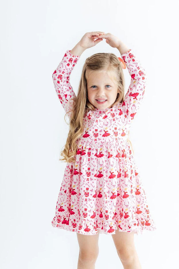 Candy Cane Ballet Long Sleeve Ruffle Hem Twirl Dress