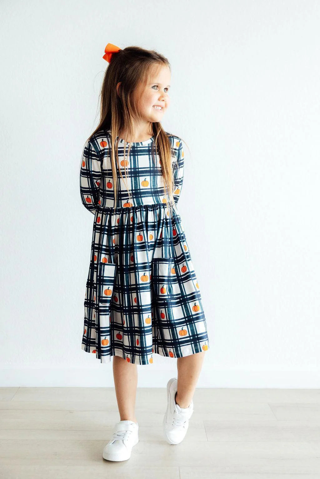 Plaid Pumpkins Pocket Twirl Dress