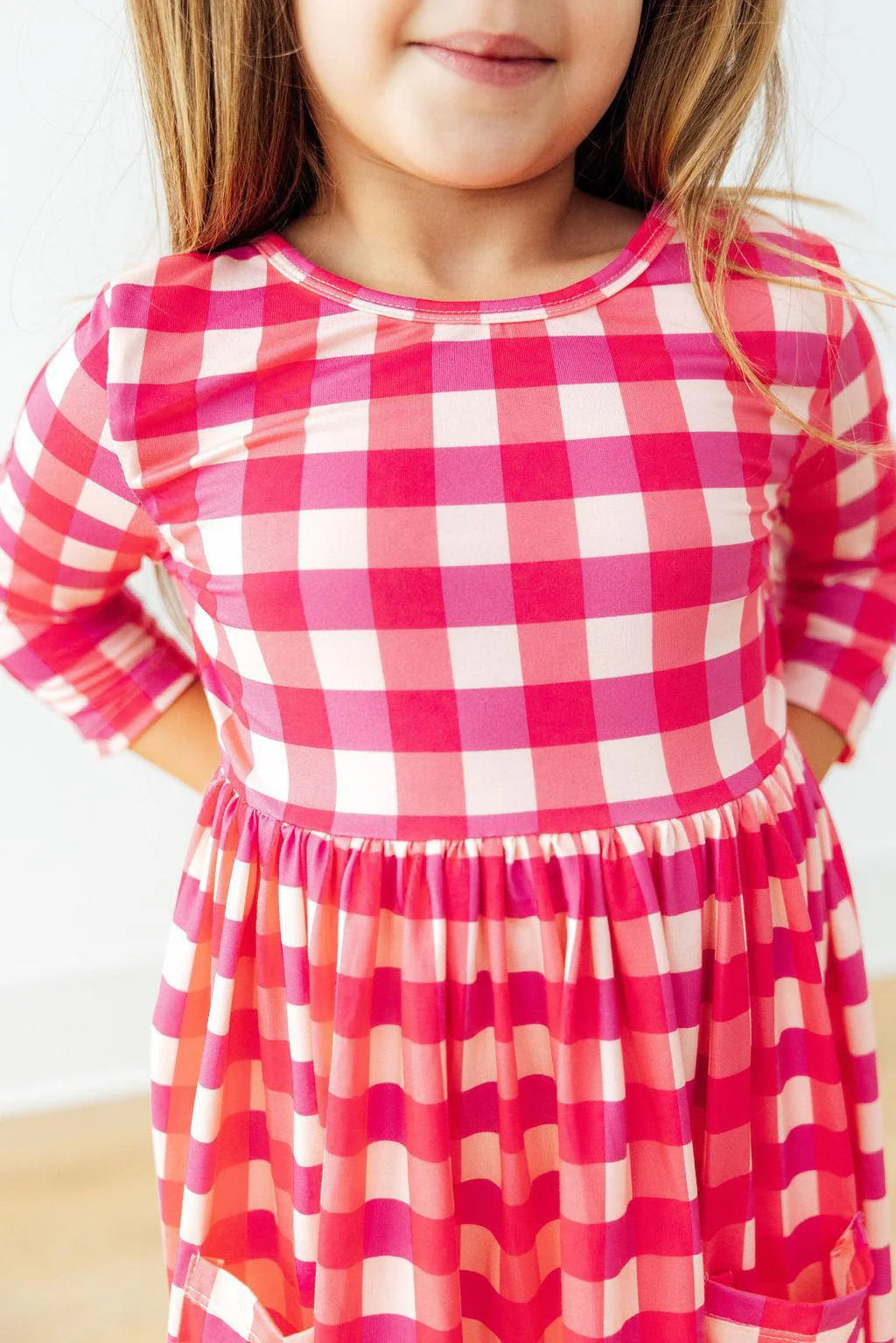 Hot Pink Gingham Pocket Twirl Dress