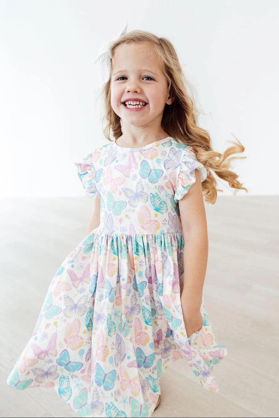 Fluttering Butterflies Flutter Sleeve Twirl Dress