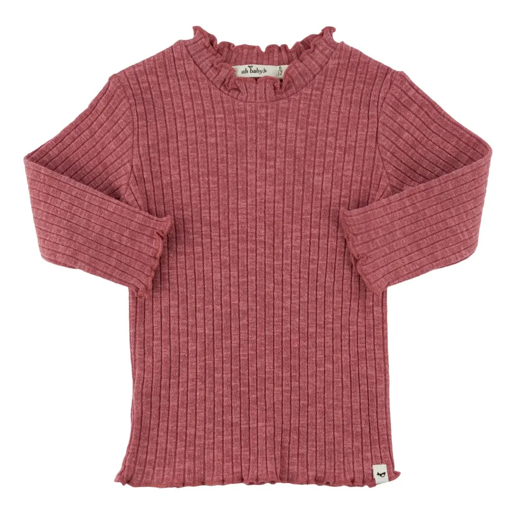 Wide Rib Mock Neck Long Sleeve Top | Berry