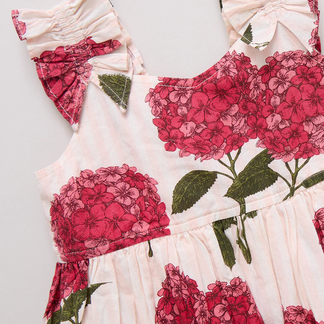 Via Dress in Pink Stripe Hydrangeas