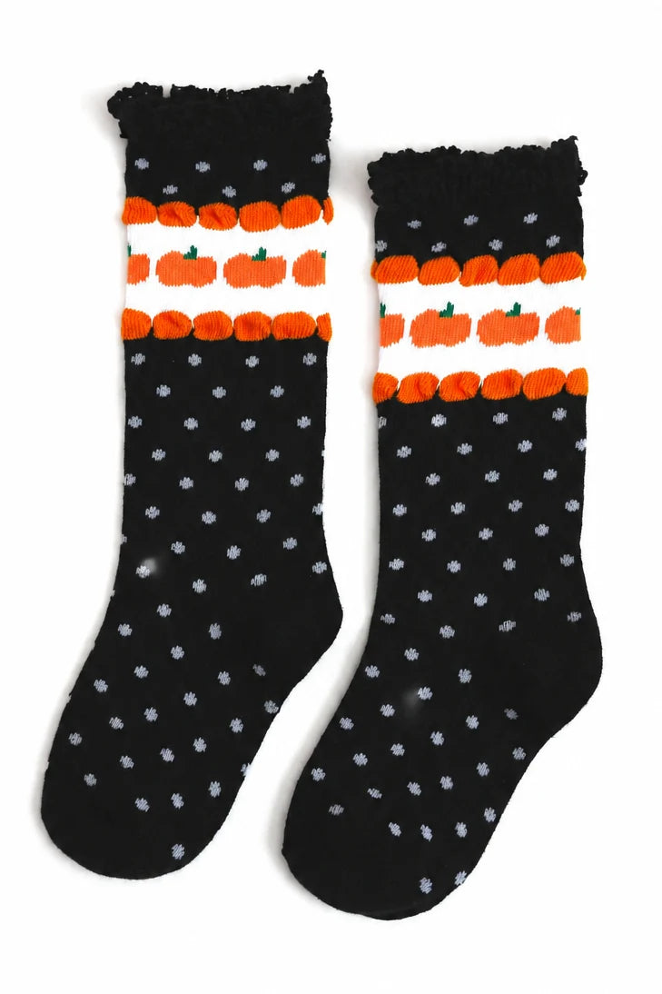 Pumpkin Dot Lace Top Knee High Socks