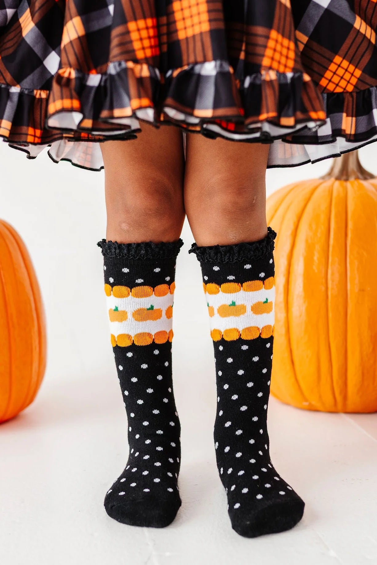 Pumpkin Dot Lace Top Knee High Socks