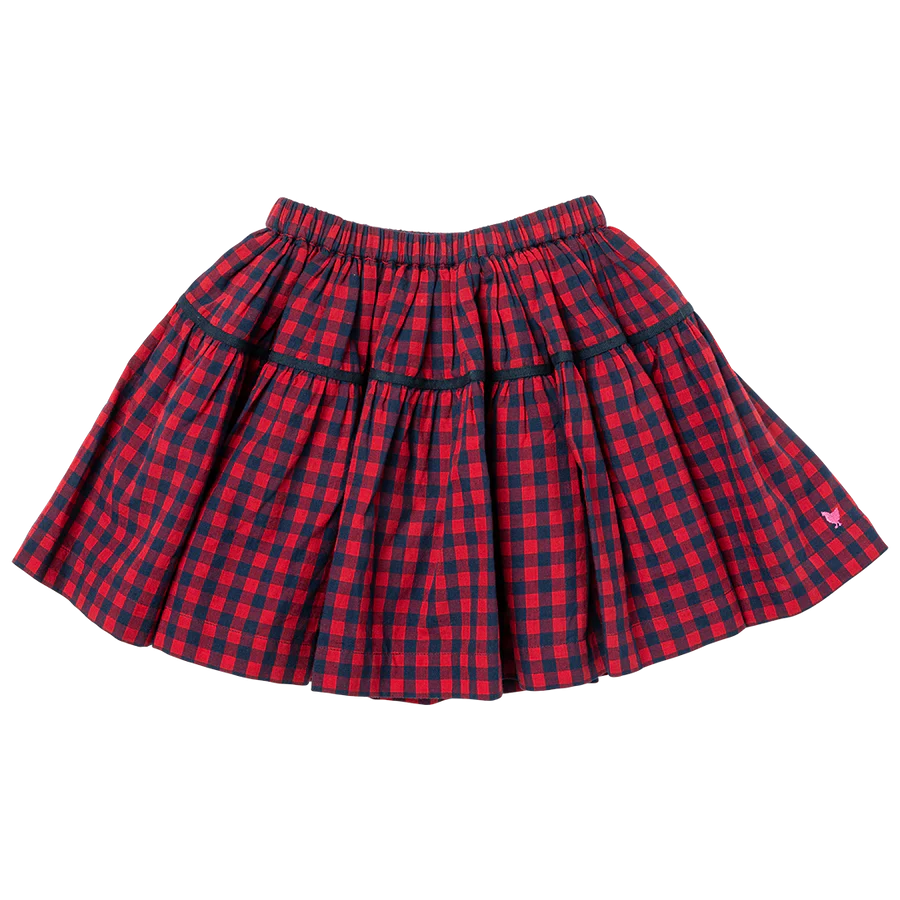Girls Maribelle Skirt in Navy and Red Gingham