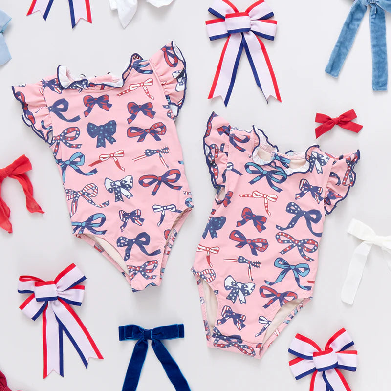 Jennifer Suit in Pink Patriotic Bows