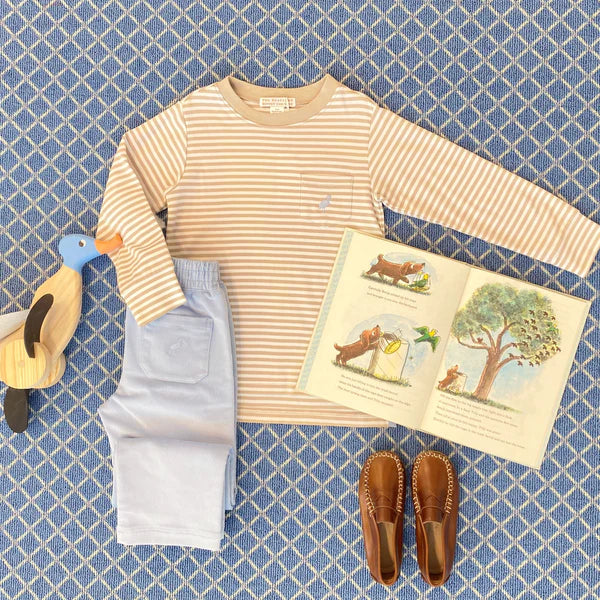 Long Sleeve Carter Crewneck in Keeneland Khaki Stripe