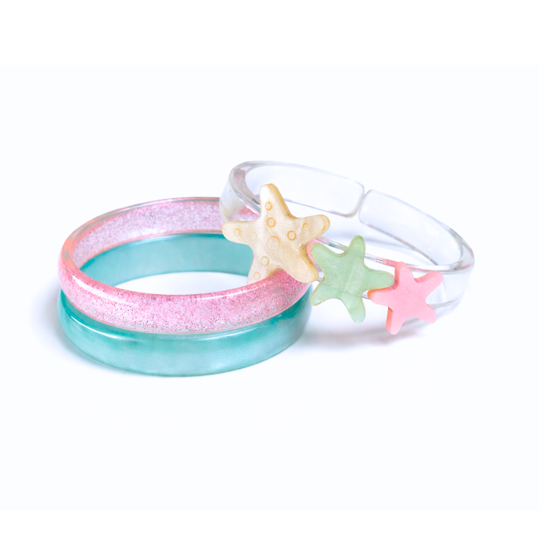 Starfish Blue Pink Bangles (Set of 3)