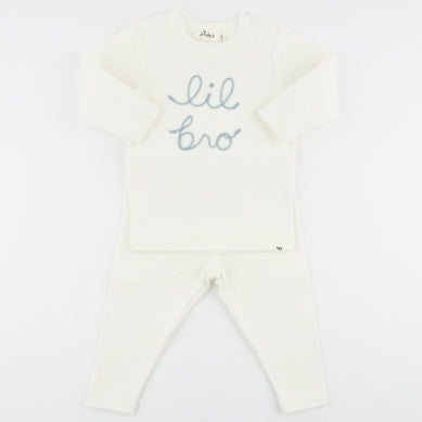 "lil bro" Fog Blue Embroidered Two Piece Set