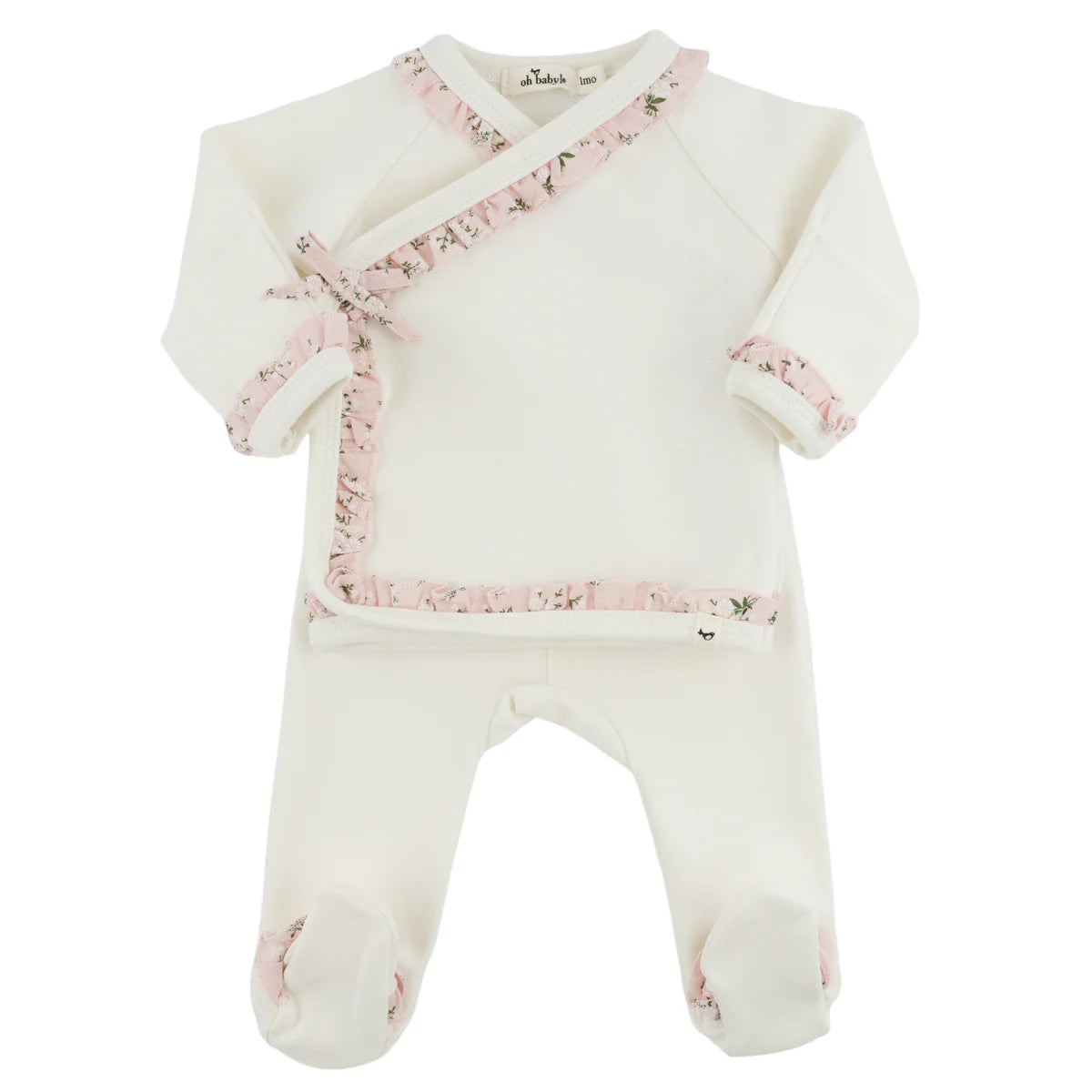 Pink Apple Blossom Ruffles Kimono Footie Set