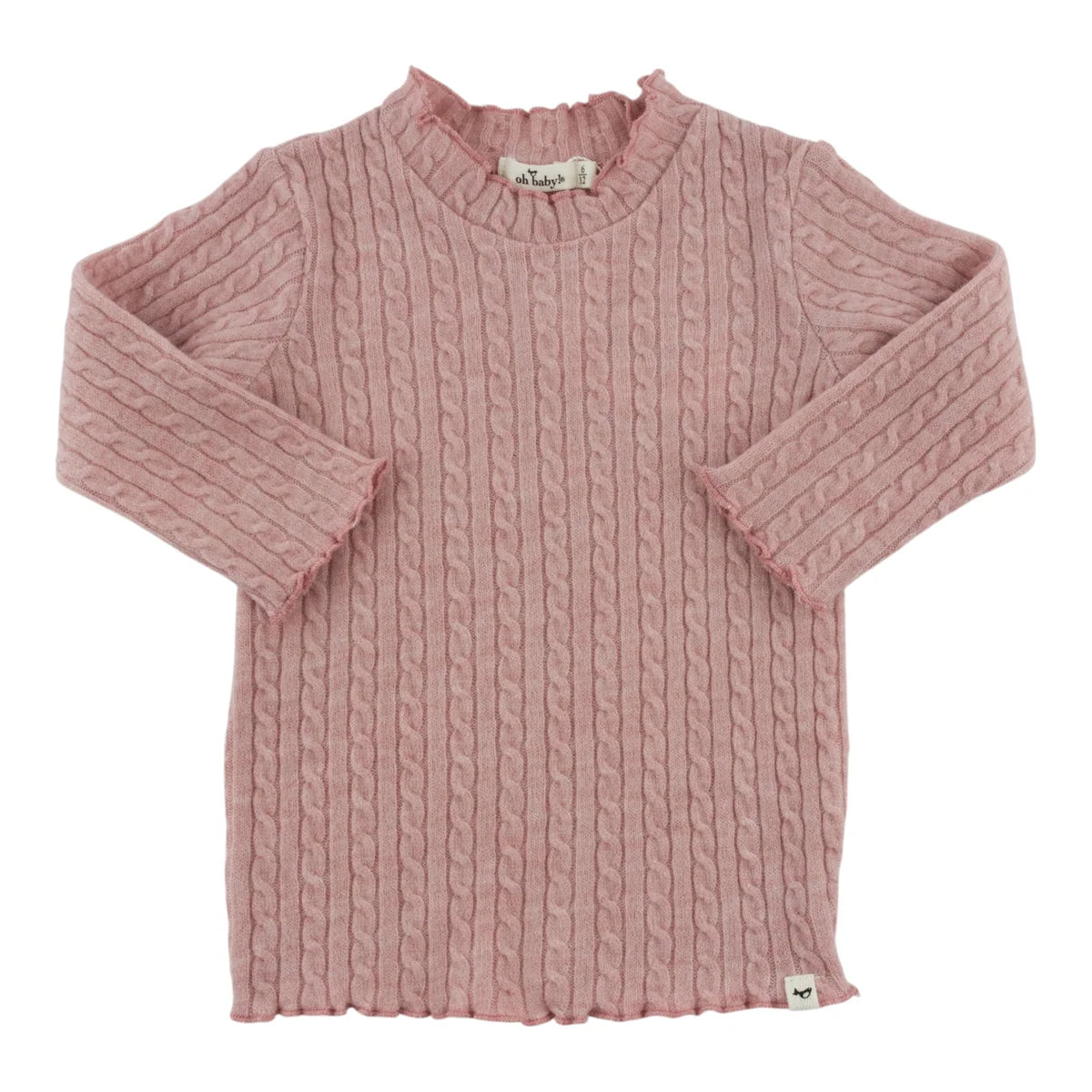 Cable Knit Mock Neck Long Sleeve Top | Dusty Pink