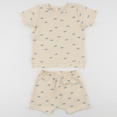 Mini Fish Raw Edge Tee Short Set