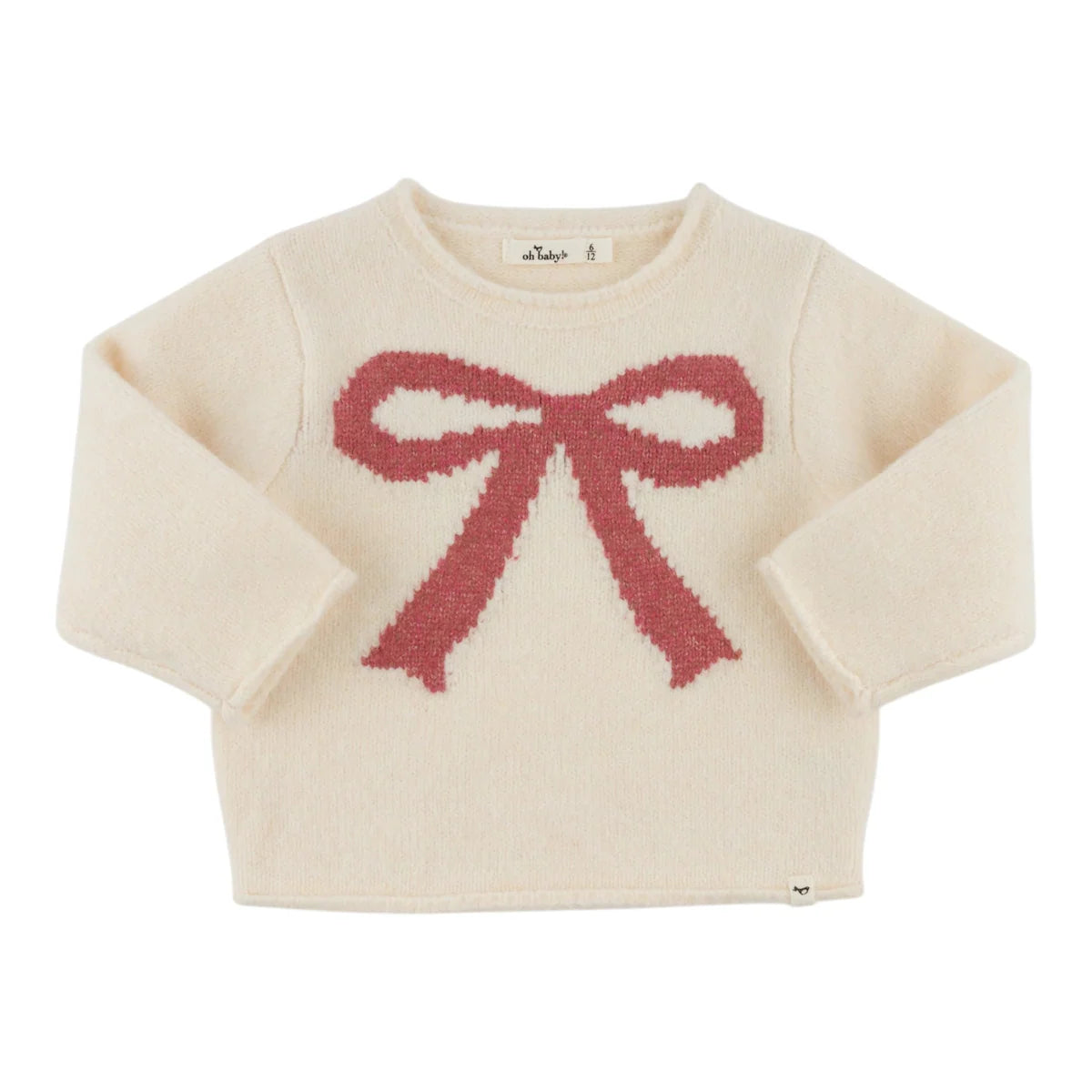 Bow Roll-Edge Knitted Pullover Sweater | Cream