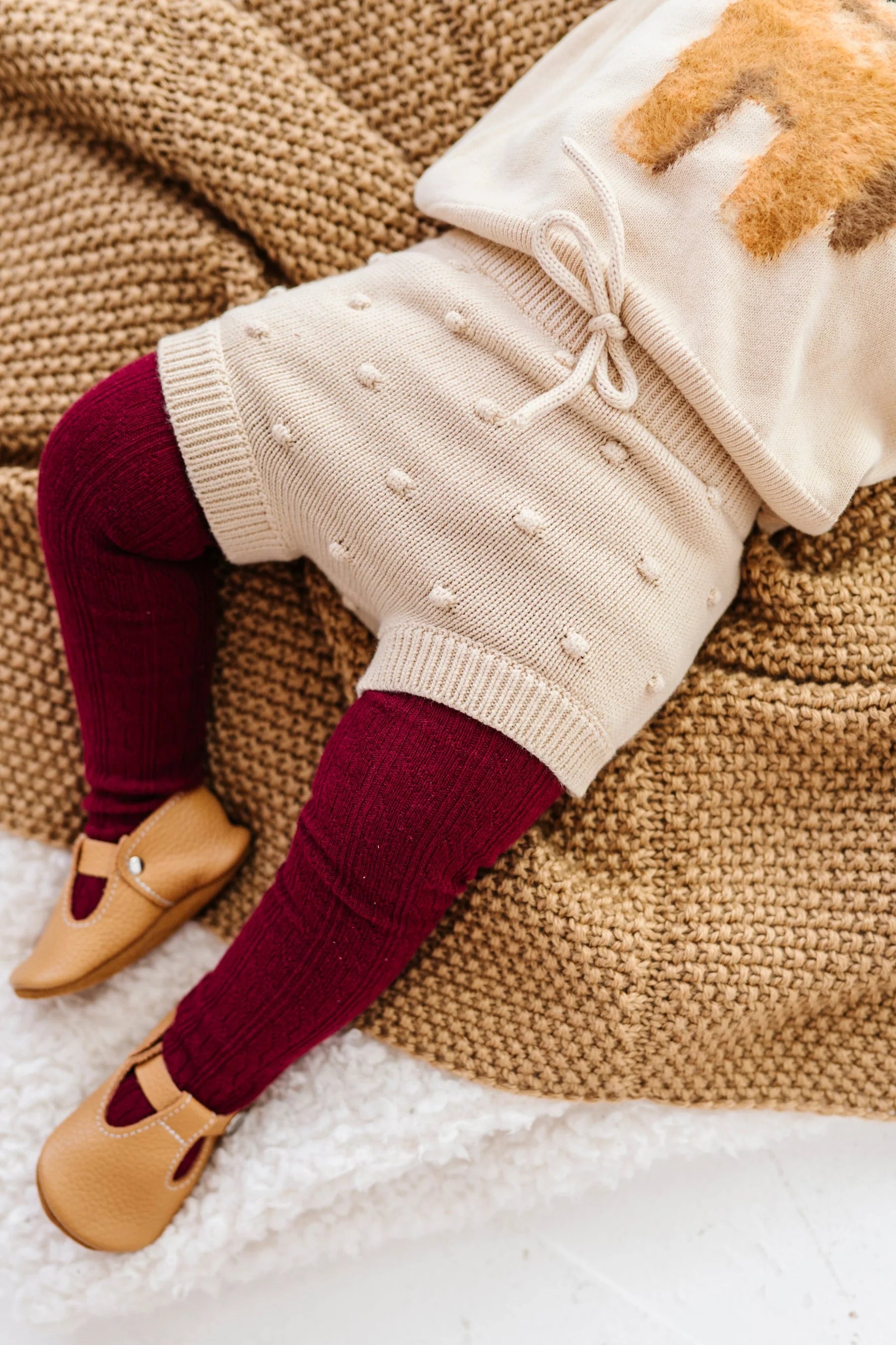 Burgundy Cable Knit Tights