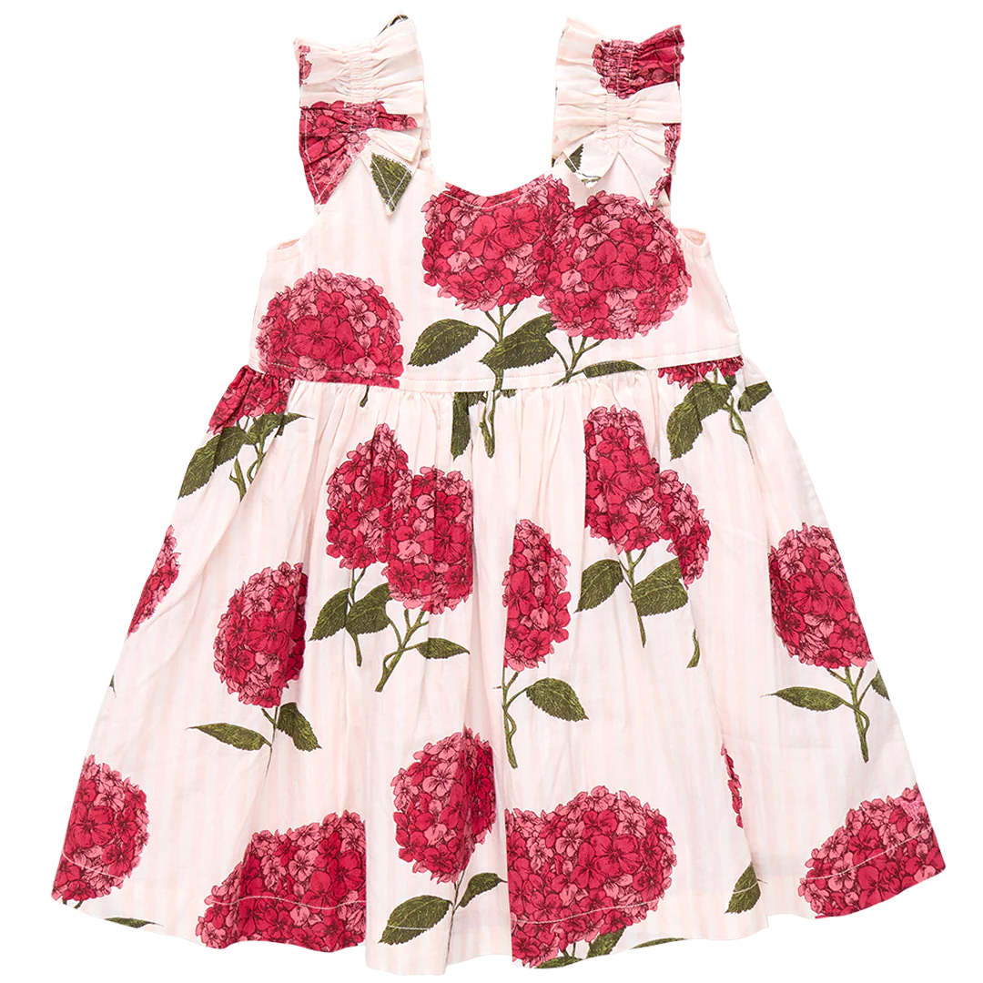 Via Dress in Pink Stripe Hydrangeas