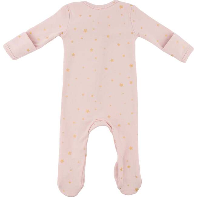 Mini Gold Star Foil Zipper Footie in Dusty Pink