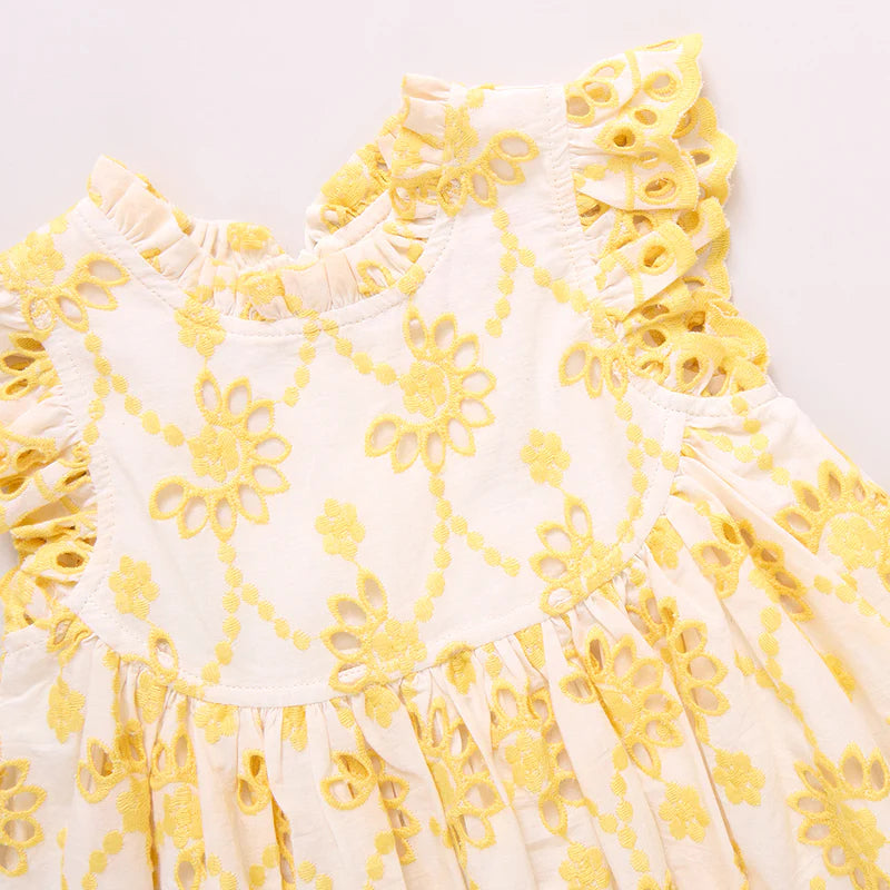 Cynthia Dress Set in Bright Yellow Eyelet