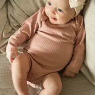 Organic cotton bodysuit ribbed cotton long sleeve in Pink