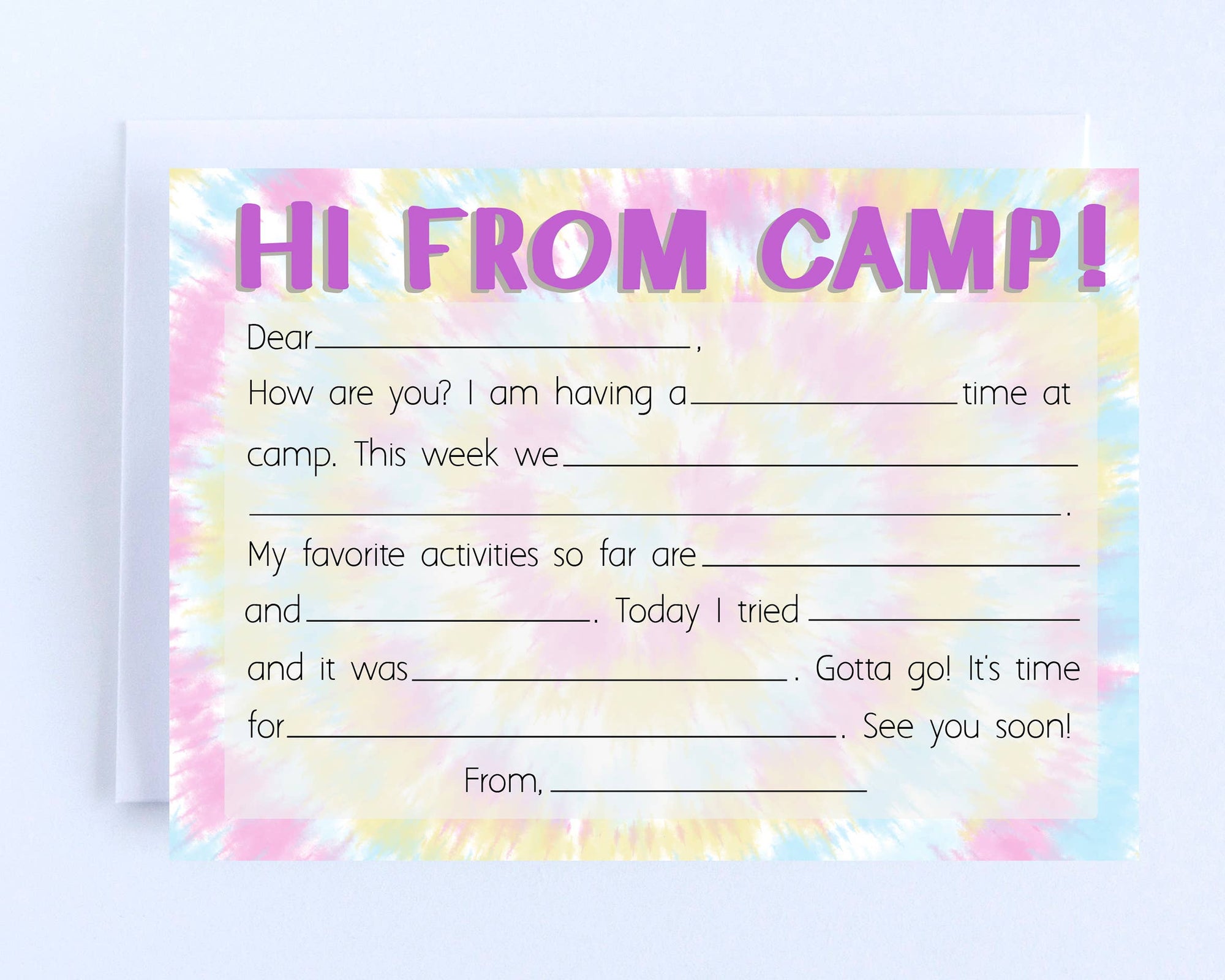 Camp Cards: Pastel Tie Dye Fill In - Set of 10