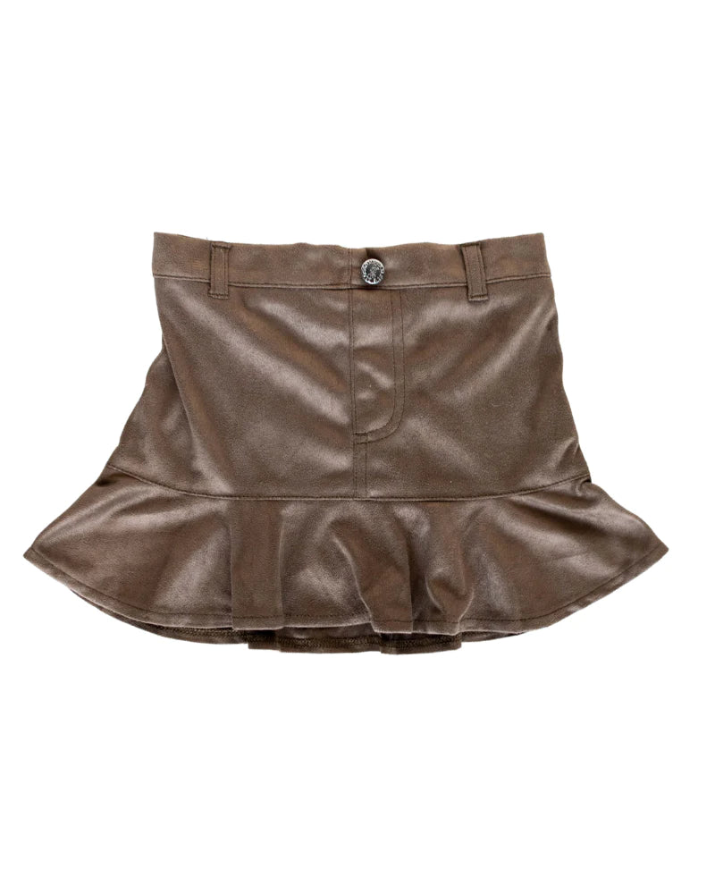 Brown Suede Ruffle Mini Skirt