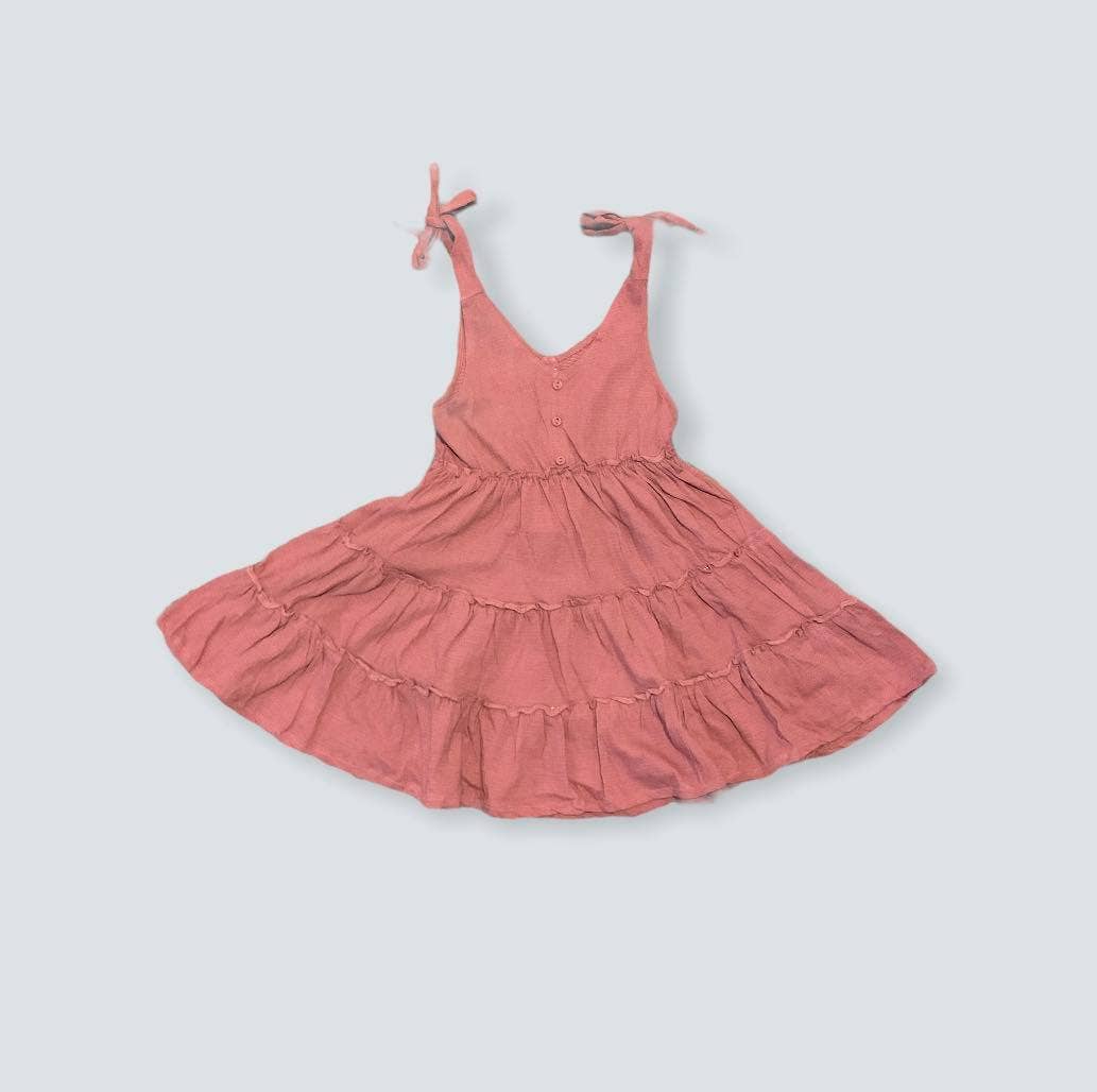 Girls Tiered Tie Dress in Rose Petal Pink