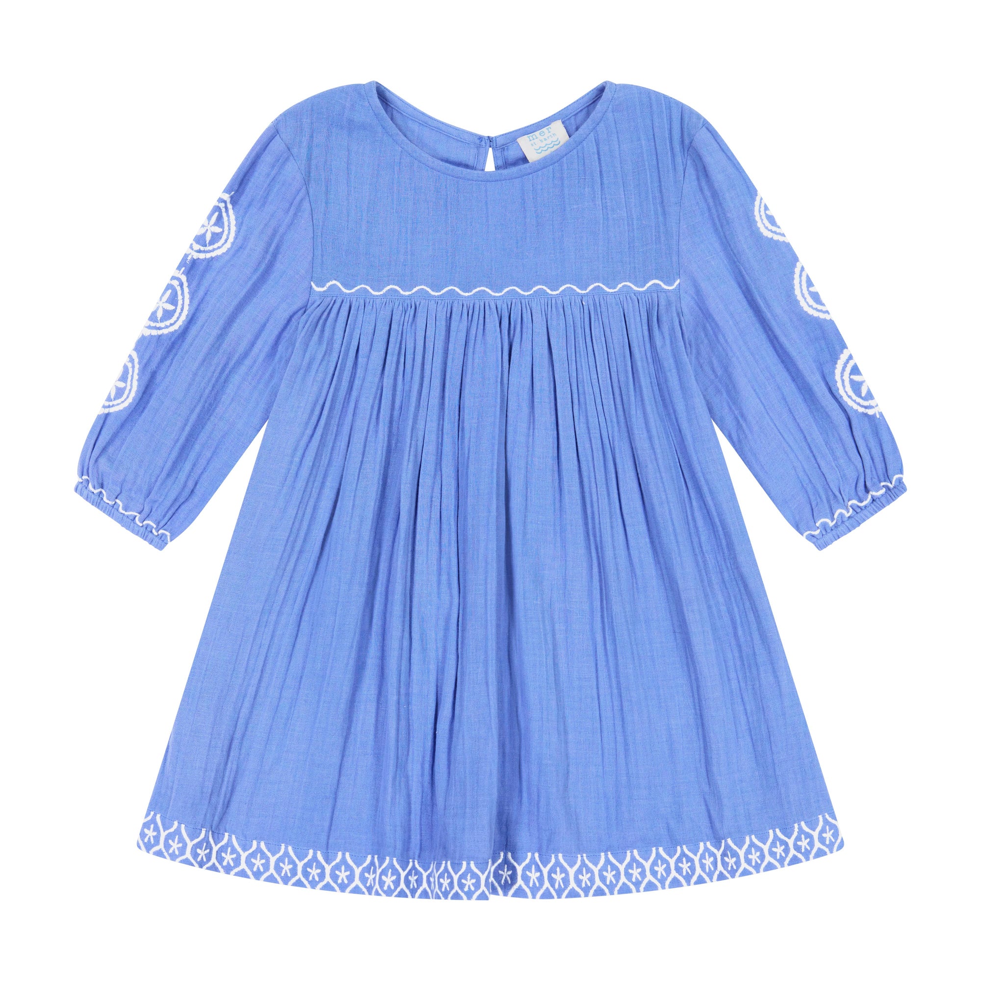 Ella Girl's Embroidery Popover Dress Aegean Blue