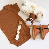 Baby Bodysuit Organic Ribbed Cotton Short Sleeve