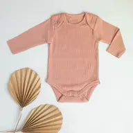 Organic cotton bodysuit ribbed cotton long sleeve in Pink
