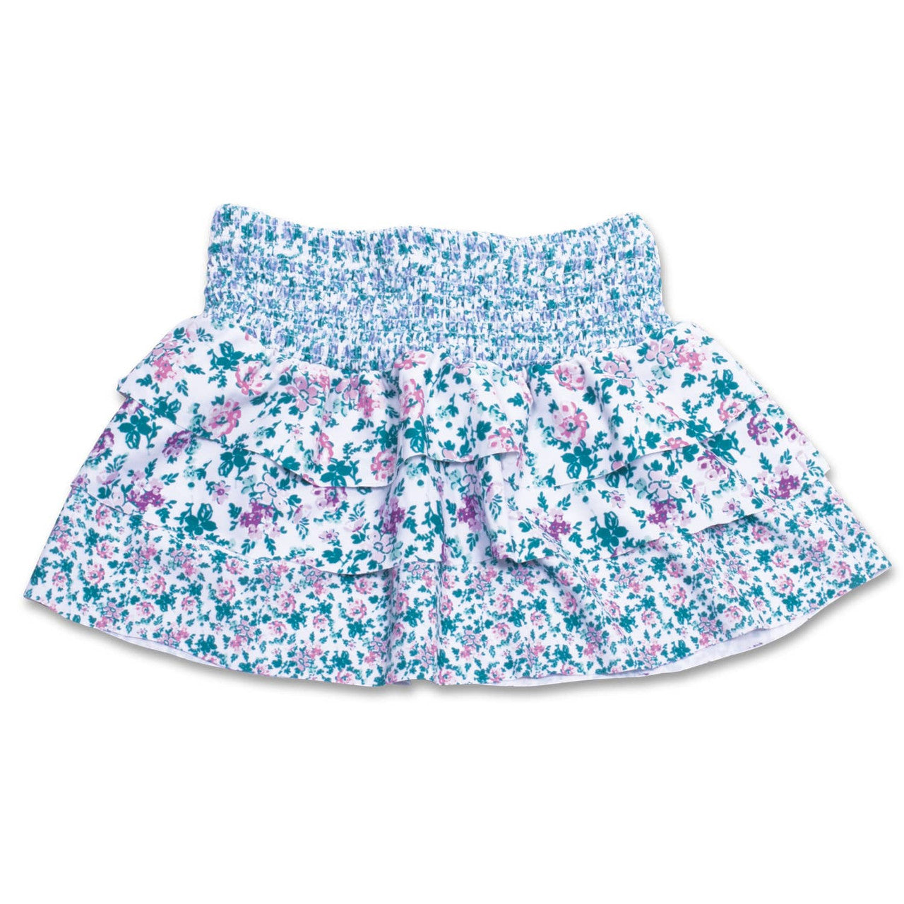 Blue Floral Patchwork Girls Ruffle Sun Skirt