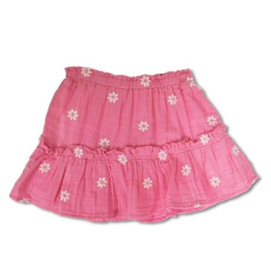 Embroidered Gauze Ruffle Skirt
